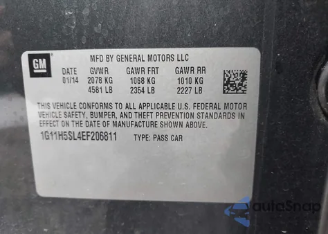 2014 Chevrolet Malibu 1Lz из США, поврежденный, VIN 1G11H5SL4EF206811